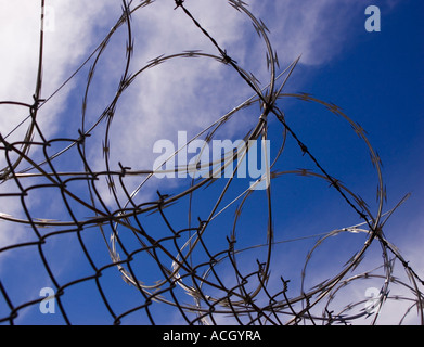 Ein Zaun mit Stacheldraht Stockfoto