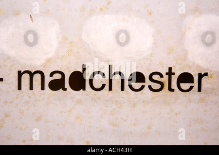 Madchester Hacienda 1989 Nachtclub Manchester Musik Geschichte Erbe England Englisch Haus Metall metallic uk-Großbritannien Stockfoto