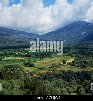 Südliche Landschaft Bäume kultiviert, Felder und Hang des Mount Stavrota auf Lefkas Insel Ionischen Inseln die griechischen Inseln Griechenlands Stockfoto