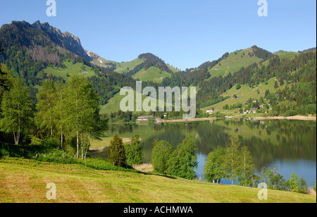Voralpinen Landschaft in der Nähe von See Schwarzsee Alpen Fribourgoises Schweiz Stockfoto