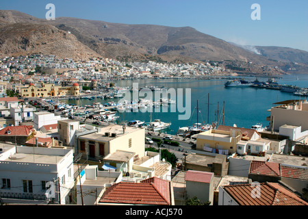 Dach-Draufsicht von Pothia Stadt auf der griechischen Schwammtaucher Insel Kalymnos. Stockfoto