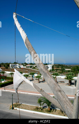 Ein Blick von der Windmühle in Antimachia Dorf auf der Insel Kos, Griechenland. Stockfoto