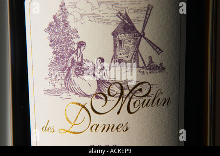 Moulin des Dames Bergerac sec Famille de Conti, Detail des Labels zeigt die Windmühle und zwei Damen im Kittel Bergerac Dordogne Frankreich Stockfoto