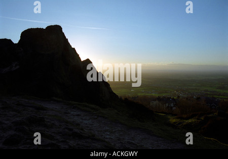 Blick vom Mow Cop in den Ebenen von Cheshire, UK Stockfoto