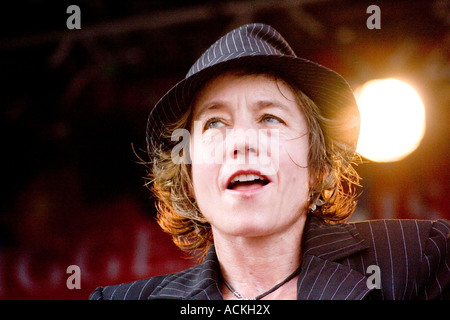 Sandy Silva Tänzer mit französischen Canadain Folk Band, La Bottine Souriante Stockfoto