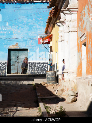 Mann in der Tür, La Paz, Bolivien Stockfoto