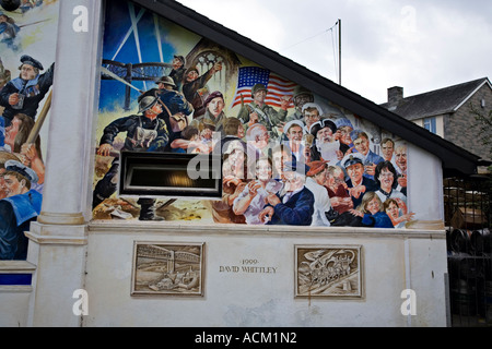 Wandbild auf Wand des Union Inn in Saltash Cornwall UK Stockfoto