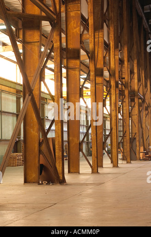Rusty Balken Träger innen alte leere Lager, USA Stockfoto, Bild