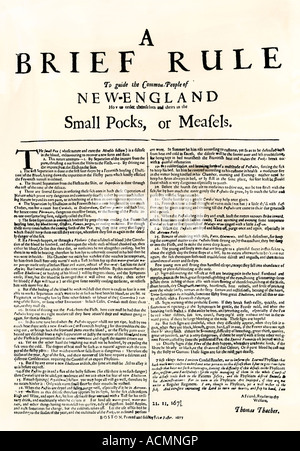 Eine kurze Regel etc. ein Führer zu den Pocken Behandlung in New England 1677. Holzschnitt mit einem Aquarell waschen Stockfoto