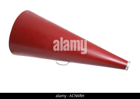 Megaphon rot auf weißem Hintergrund ausschneiden Stockfoto