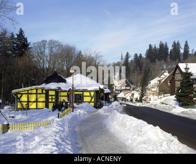 Geographie/Reisen, Deutschland, Sachsen Anhalt, Schierke, Blick auf die Stadt/Stadtansichten, Straße durch das Dorf, Harz, Additional-Rights - Clearance-Info - Not-Available Stockfoto