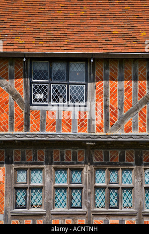 Detail der Holz gerahmt Moot Hall mit Fischgrätenmuster brick infill Aldeburgh Suffolk England Stockfoto