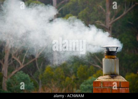 Ein Raucher Haushalt Schornstein aus Holz befeuerten Heizung Stockfoto