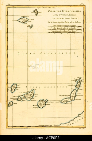 Karte der Kanarischen Inseln mit Madeira und Porto Santo ca. 1760 Stockfoto