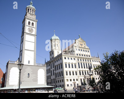 Rathaus Rathaus und Perlachturm Perlachtower, Rathausplatz, Augsburg, Bayern, Deutschland Stockfoto
