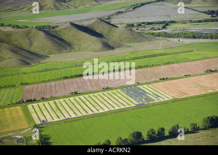 Bewässerten Anbauflächen in der Nähe von Omarama Waitaki Valley North Otago Neuseeland Südinsel Stockfoto