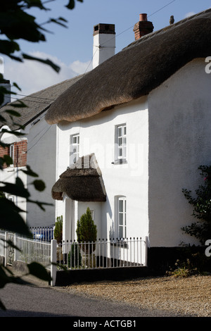 Strohdach Haus mit Gesicht vorne, Augen und Nase Stockfoto