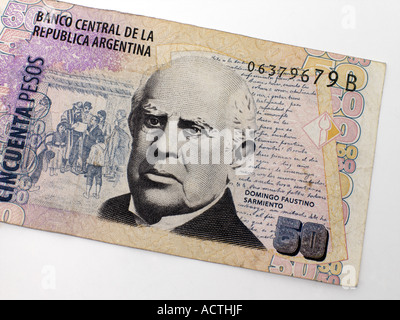 Argentinische Geld 50 Pesos Domingo Faustino Sarmiento Stockfoto