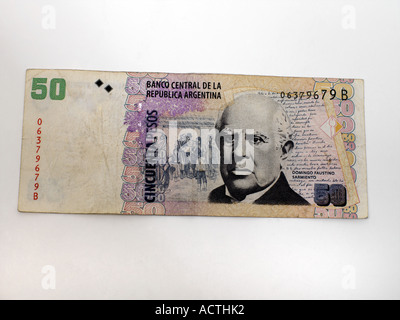 Argentinische Geld 50 Pesos Domingo Faustino Sarmiento Stockfoto