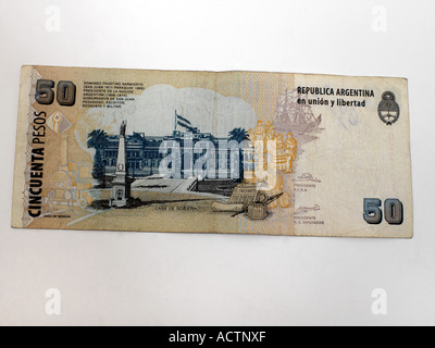 Argentinische Geld 50 Pesos Domingo Faustino Sarmiento Casa de Gobierno Casa de Moneda Stockfoto