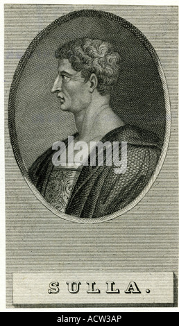 Sulla Lucius Cornelius, 138 v. Chr. - 78 v. Chr., römischer Politiker, Portrait, Gesicht, Stahlstich, 18. Jahrhundert, anonym, Artist's Urheberrecht nicht gelöscht werden Stockfoto