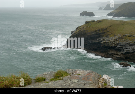 Tintagel Castle Cornwall UK mit Blick zum Meer Stockfoto