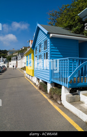 dh Rozel Bay ST MARTIN JERSEY Village Waterfront Inseln bemalte Hütten Häuser Haus Stockfoto