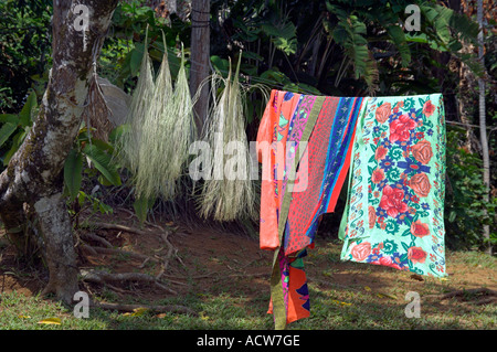 Bunte Coth hängen auf der Linie in der Embera Indian Village in der Nähe von Colon Panama Stockfoto