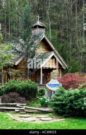 Der kleine Log Wedding Chapel in Gatlinburg, Tennessee USA Stockfoto