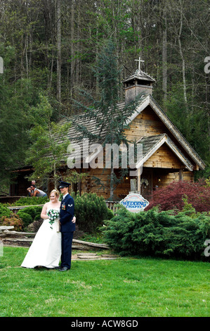 Der kleine Log Wedding Chapel in Gatlinburg, Tennessee USA Stockfoto