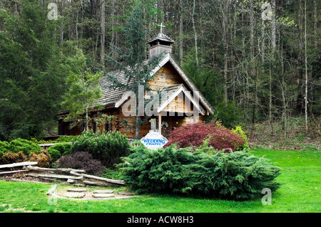 Der kleine Log Wedding Chapel in Gatlinburg, Tennessee USA Stockfoto