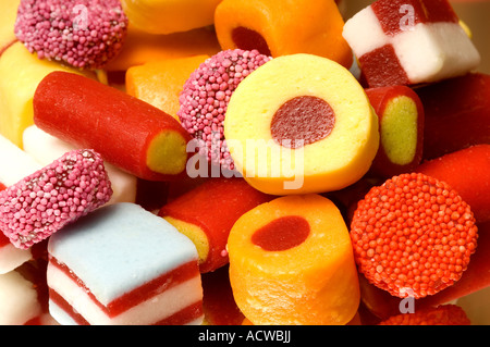 Nahaufnahme von Obst fruchtig allerlei Süßigkeiten Süßigkeiten zuckerhaltige Lebensmittel Stockfoto