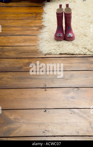 Gummistiefel auf Teppich Stockfoto