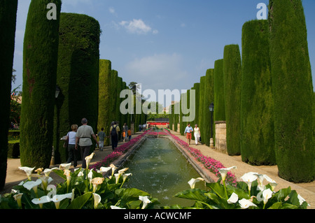 Der Garten des Alcazar in Cordoba ist eine Mischung aus Wasserspielen mit Baum und Blumen gesäumten Wege - Andalusien, Spanien Stockfoto