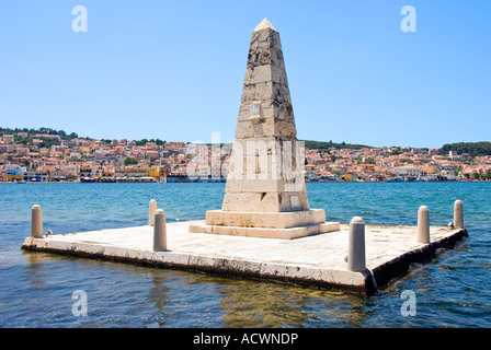 Die drapano Bridge Monument, Argostoli, Kefalonia, Griechenland. Stockfoto