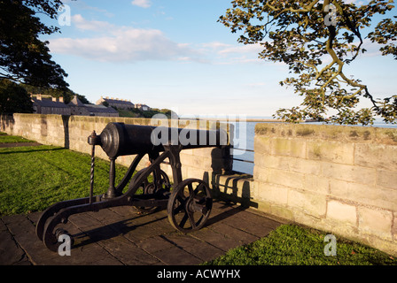 Altes Rad montiert Kanon in Berwick nach Tweed, Northumberland "Great Britain" Stockfoto