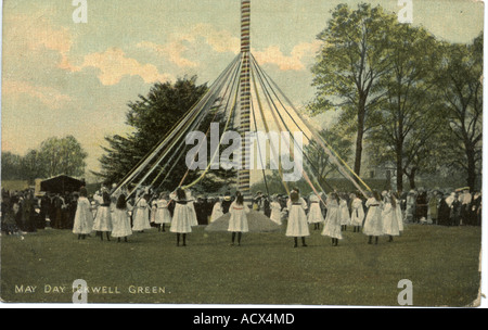 Gruß-Postkarte mit dem Titel "May Day Ickwell Green" [Bedfordshire] postally verwendete 1906 Stockfoto
