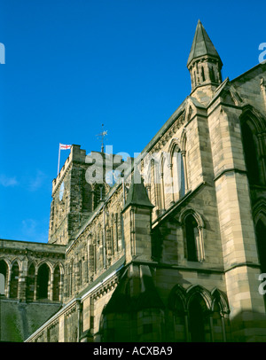 Architektonische Studie von Hexham Abbey aus dem Osten, Hexham, Northumberland, England, UK. Stockfoto