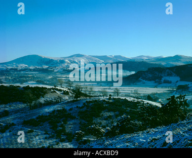 Castlerigg und hohen Sitz aus dem derwent Fells über keswick im Winter gesehen, Nationalpark Lake District, Cumbria, England, UK. Stockfoto