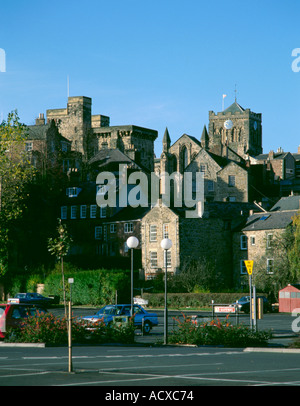 Moot Hall und ostfassade Hexham Abbey, Hexham, Northumberland, England, UK. Stockfoto