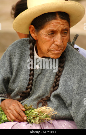 Alte Frau verkauft Werk in einem Straßenmarkt Peru Südamerika Stockfoto