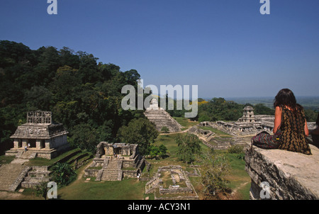 Blick auf die Tempel von Palenque Chiapas Mexiko Mittelamerika Stockfoto