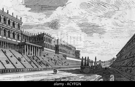 Geographie/Reise, Rom, Circus Maximus, alte Welt, in Gebrauch 329 v. Chr. - 549 n. Chr., Rekonstruktion, 19. Jahrhundert, Gravur von R. Henkel, Palast, Palatin, Sitze, Architektur, historisch, historisch, altherangegange Welt, Menschen, Stockfoto