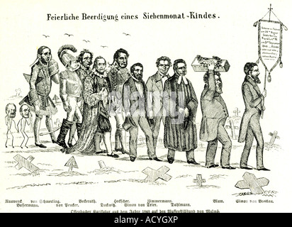 Ereignisse, Erster Krieg von Schleswig-Holstein 1848 - 1851, Vertrag von Malmö, 1848, Karikatur, "feierliche Beerdigung eines siebenmonatigen Kindes", Gravur, Stockfoto