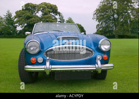 Blaue Austin Healey 3000 Mk3 Sportwagen in Regentropfen fallen Stockfoto