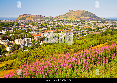 Salisbury Crags und Arthurs Seat betrachtet von Blackford Hill Edinburgh Stockfoto