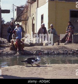 Familie Wäschewaschen im Kanal Medinat al Fayoum Ägypten Stockfoto