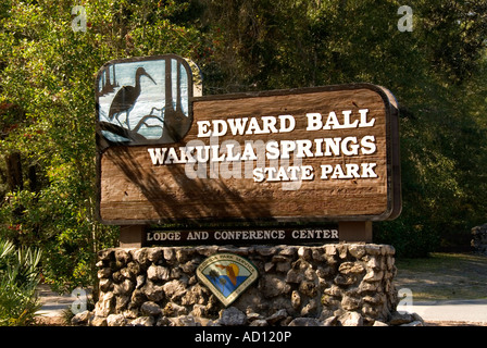Edward Ball Wakulla Springs State Park Ortseingangsschild Florida Stockfoto