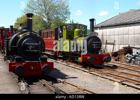 Talyllyn Railway Nr. 2 "Auto" auf Zug in Pendre übergibt Nr. 1 "Talyllyn" und Nr. 6 "Duncan Stockfoto