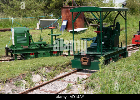 Industrielle Schmalspur Demonstration Eisenbahnstrecke in Reichskolonialamtes Wasserwerk in der Nähe von Winchester, Hampshire, England. Stockfoto